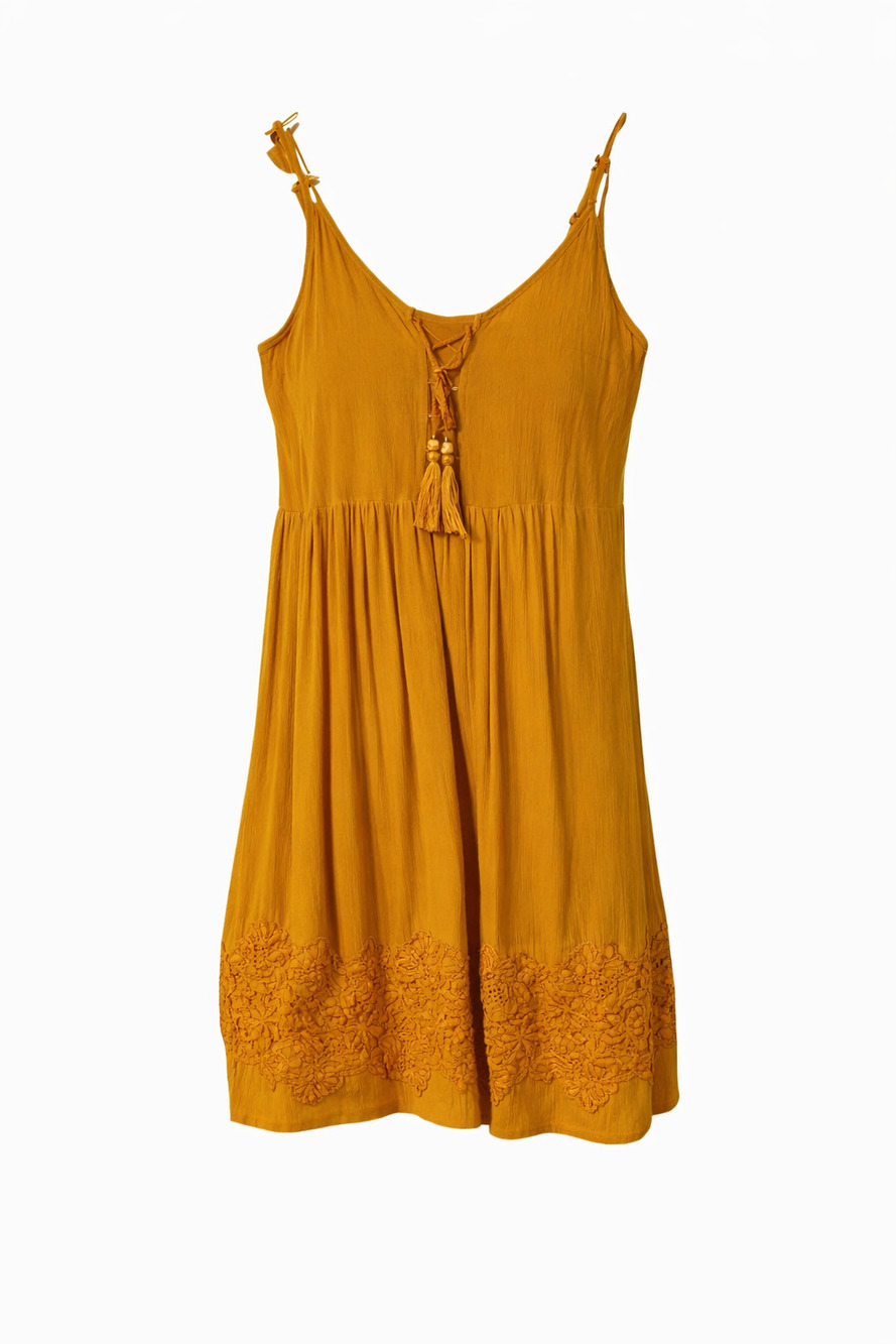 Taylor & Sage Sun Dress XS Extra Spaghetti Straps Mustard Yellow Crinkle Fabric